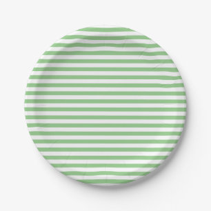 Cute Light Green and White Striped Paper Plate