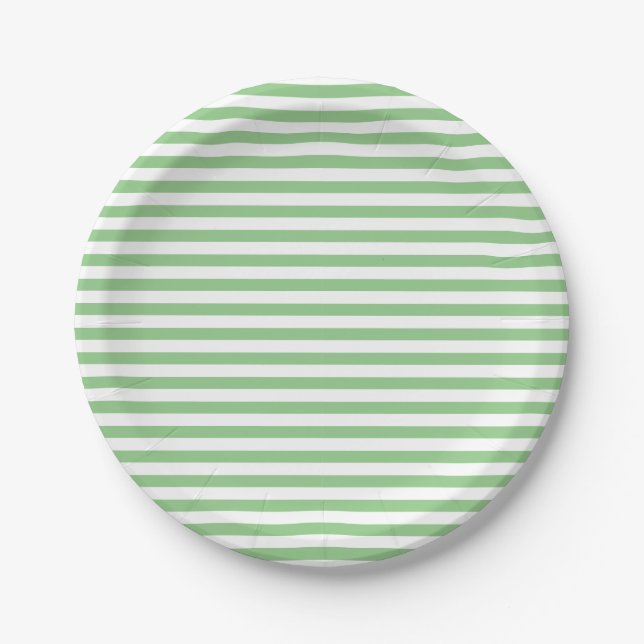 Cute Light Green and White Striped Paper Plate (Front)