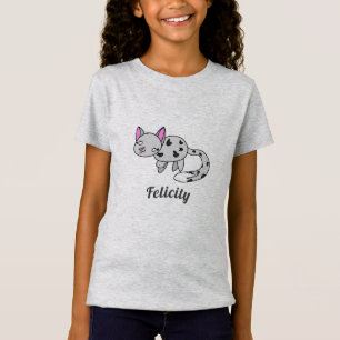 Cute Light Grey Snow Lepord Cartoon Drawing T-Shirt