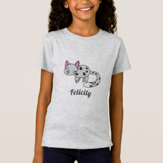 Cute Light Grey Snow Lepord Cartoon Drawing T-Shirt