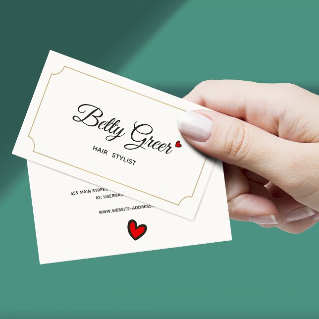 Cute Light Grey Vintage Retro Heart Business Card (Creator Uploaded)