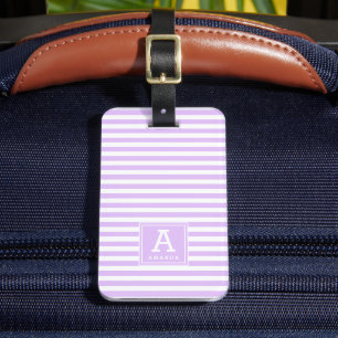 Cute Light Lavender Stripes Monogrammed Initials Luggage Tag