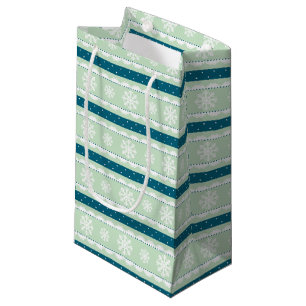 Cute Light Mint White Snowflakes Christmas Design Small Gift Bag