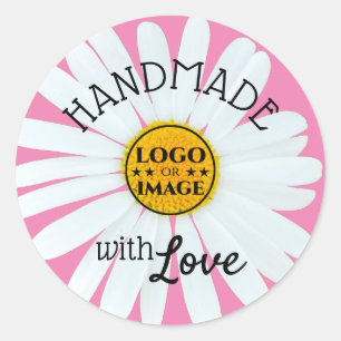 Cute Light Pastel Pink Daisy Flower Made with Love Classic Round Sticker