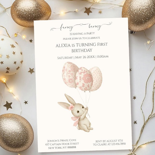 Cute Light Pink Baby Bunny Easter birthday Invitation (Creator Uploaded)