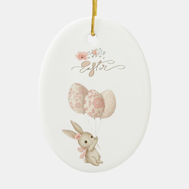 Cute Light Pink Baby Bunny Easter Ceramic Tree Decoration (Front)