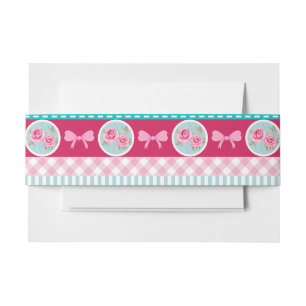 Cute Light Pink & Blue Girly Pattern Invitation Belly Band