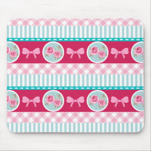 Cute Light Pink & Blue Girly Pattern Mouse Mat