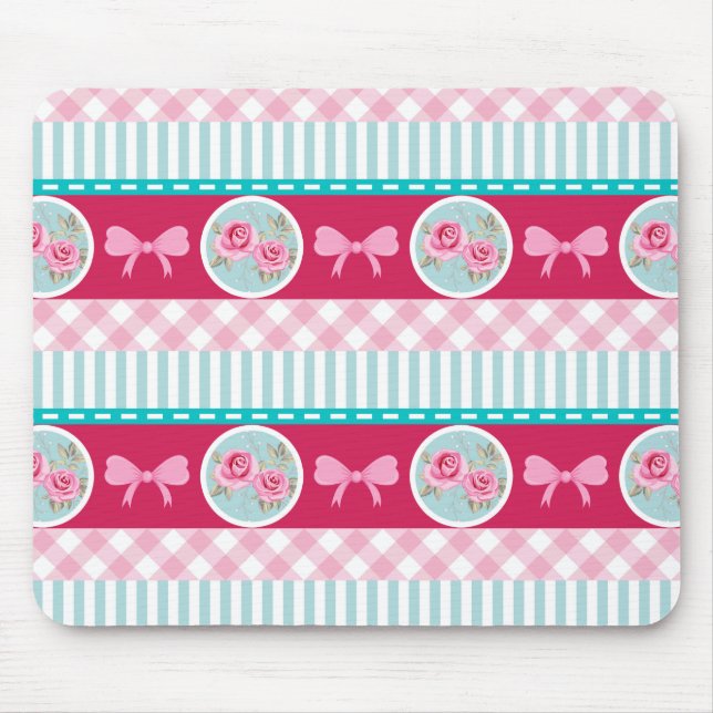 Cute Light Pink & Blue Girly Pattern Mouse Mat (Front)