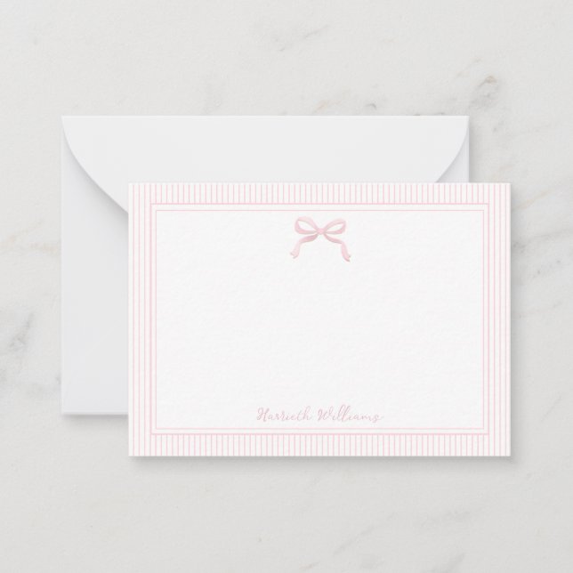 Cute Light Pink Bow and Stripes Border Card (Front)