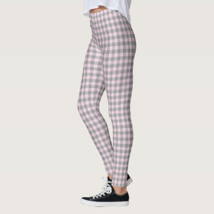 Cute Light Pink Grey Buffalo Plaid Pattern Leggings