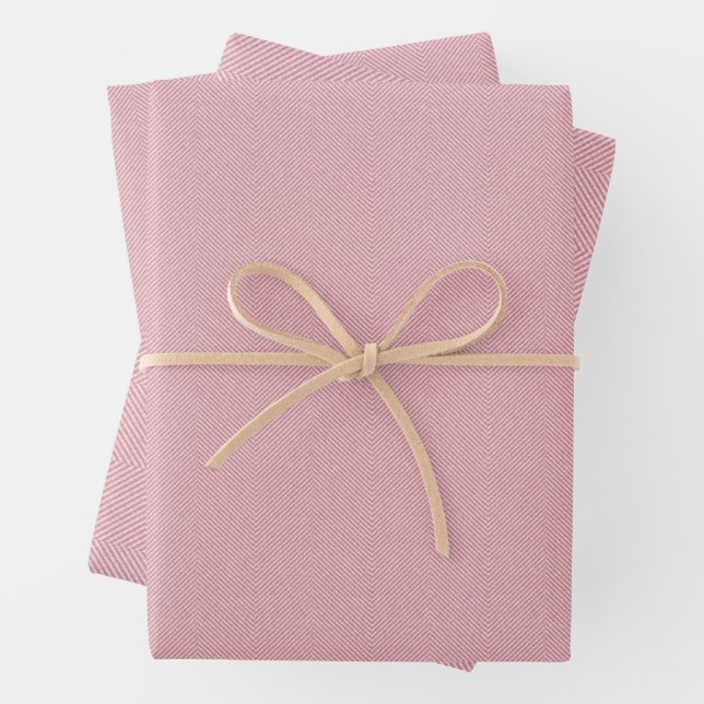 Cute light pink herringbone tweed effect sweet  wrapping paper sheet (In situ)