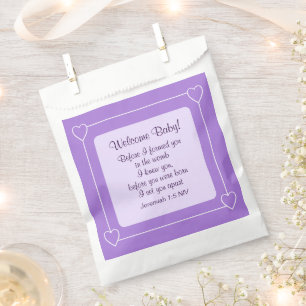 Cute Light Purple Bible Verse Baby Shower Favour Bags