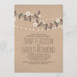 Cute Light Strings Floral Rustic Rehearsal Dinner Invitation