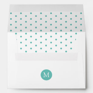 Cute light Teal and White Polka Dot Monogram Envelope
