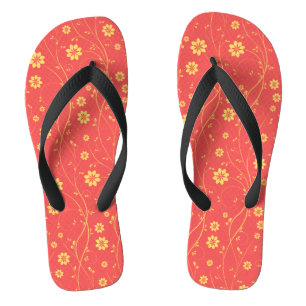 Cute Light Yellow & Coral Delicate Floral Pattern Flip Flops