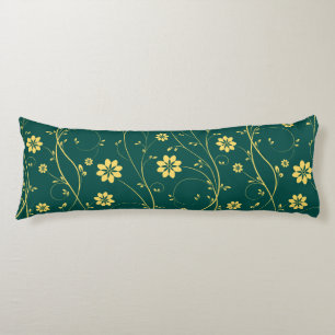 Cute Light Yellow & Green Delicate Floral Pattern Body Cushion