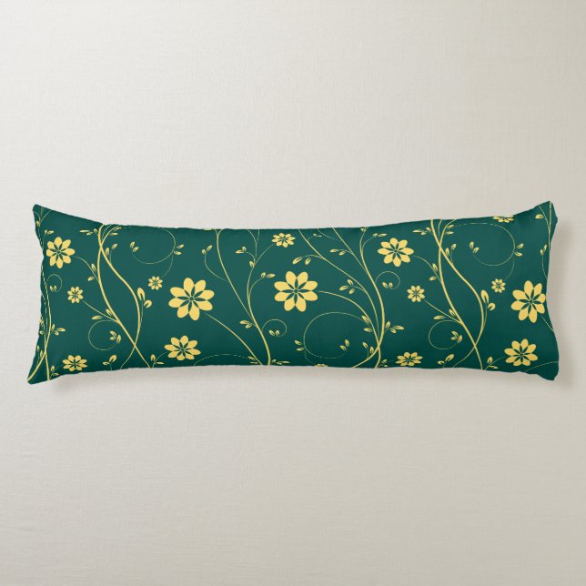 Cute Light Yellow & Green Delicate Floral Pattern Body Cushion (Front)
