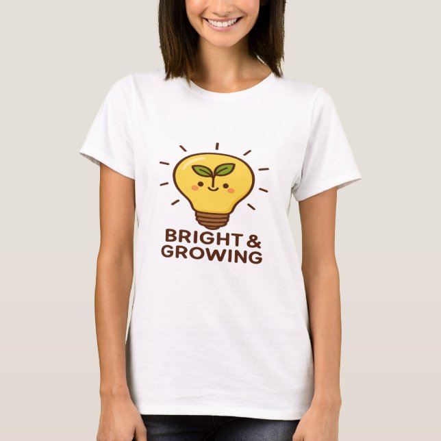 Cute Lightbulb Plant Illustration T-Shirt (Front)