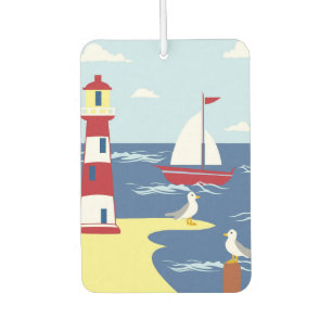 Cute Lighthouse and Boat Seaside Art Car Air Freshener