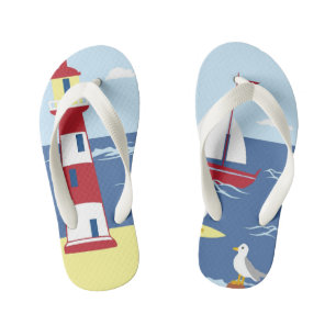 Cute Lighthouse and Boat Seaside Art Kid's Flip Flops