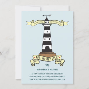 Cute Lighthouse   Nautical Anniversary Party Invitation