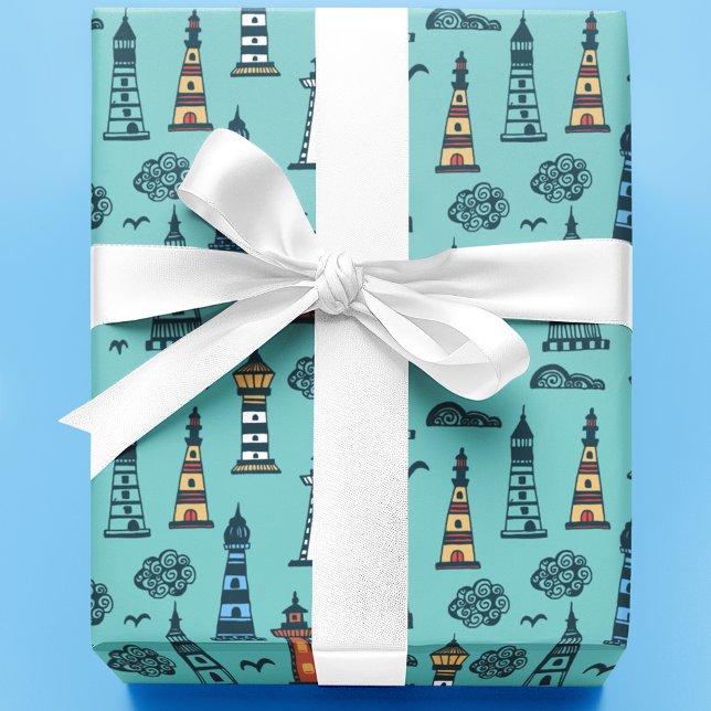 Cute Lighthouse Pattern | Light Blue Wrapping Paper (Creator Uploaded)