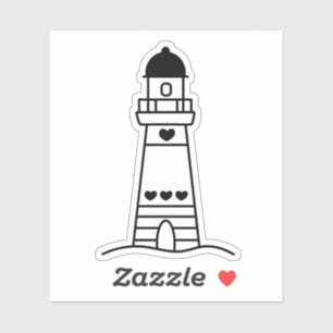 Cute Lighthouse with Hearts Black and White