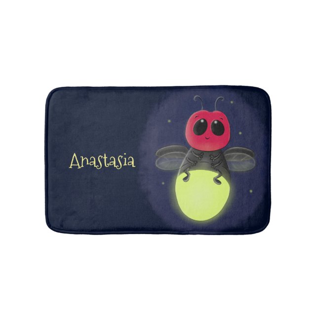 Cute lightning bug firefly cartoon illustration bath mat (Front)