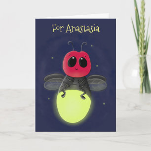 Cute lightning bug firefly cartoon illustration card