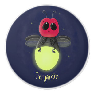Cute lightning bug firefly cartoon illustration ceramic knob