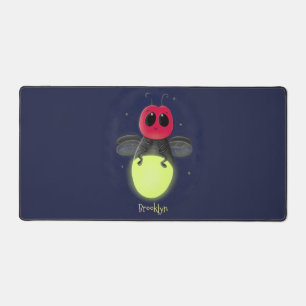 Cute lightning bug firefly cartoon illustration desk mat
