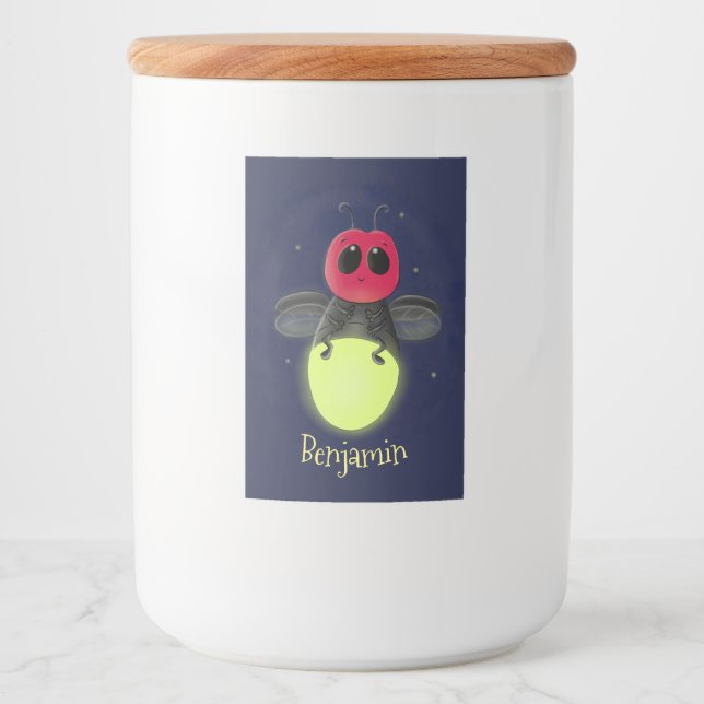 Cute lightning bug firefly cartoon illustration food label (Front)