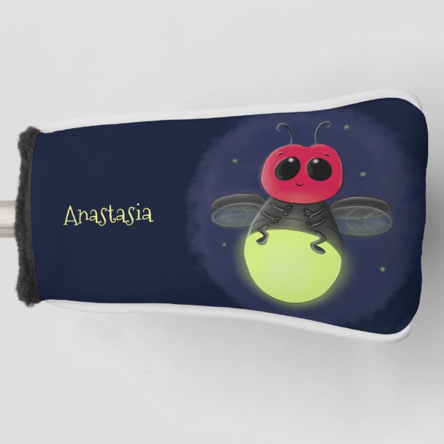 Cute lightning bug firefly cartoon illustration golf head cover (Front)