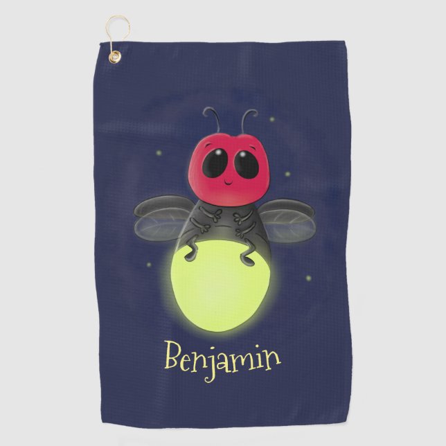 Cute lightning bug firefly cartoon illustration golf towel (Front)