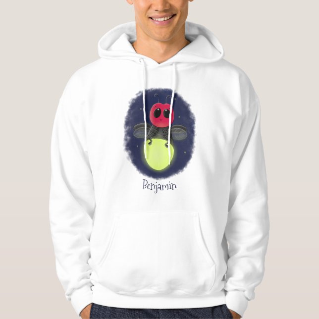 Cute lightning bug firefly cartoon illustration hoodie (Front)