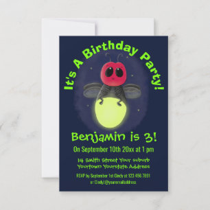 Cute lightning bug firefly cartoon illustration invitation