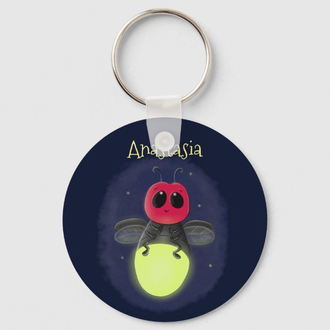 Cute lightning bug firefly cartoon illustration key ring (Front)