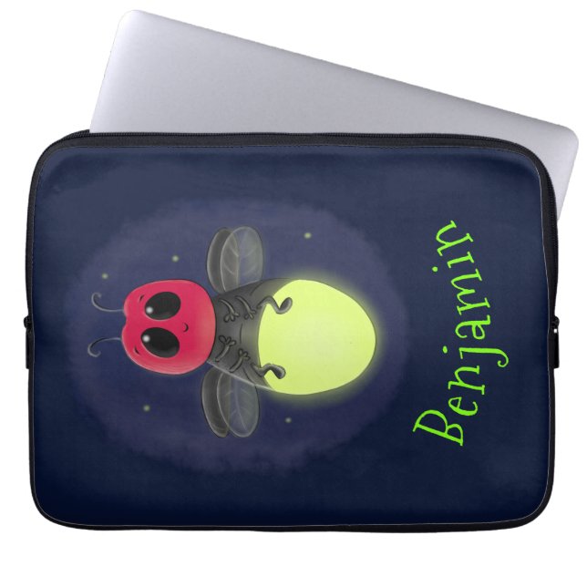 Cute lightning bug firefly cartoon illustration laptop sleeve (Front)