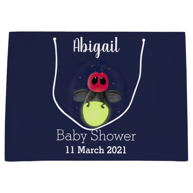 Cute lightning bug firefly cartoon illustration large gift bag (Front)