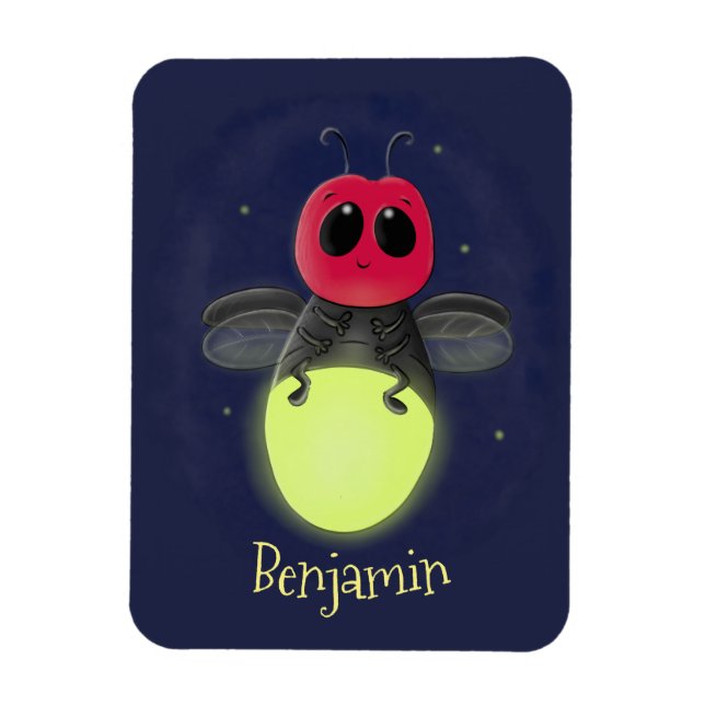 Cute lightning bug firefly cartoon illustration magnet (Vertical)