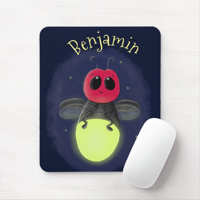 Cute lightning bug firefly cartoon illustration mouse mat (With Mouse)