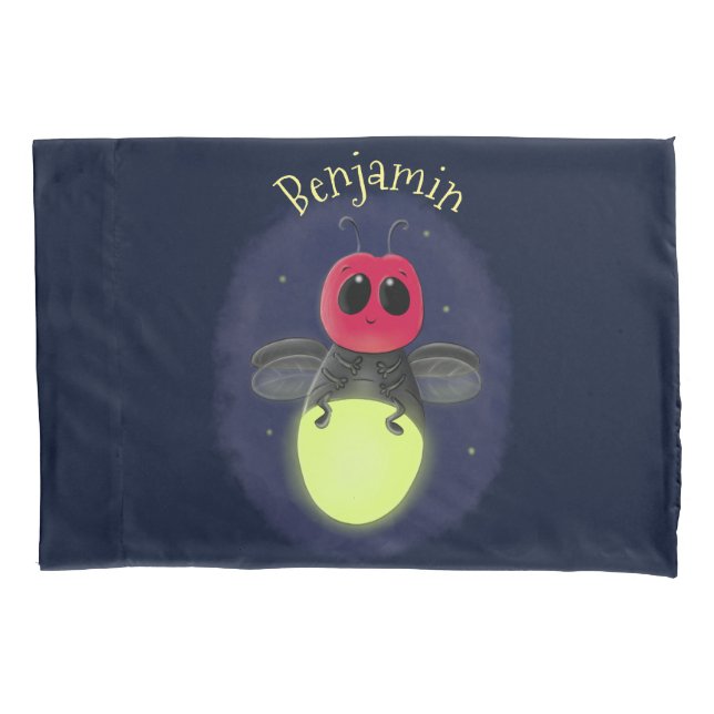 Cute lightning bug firefly cartoon illustration pillowcase (Front)