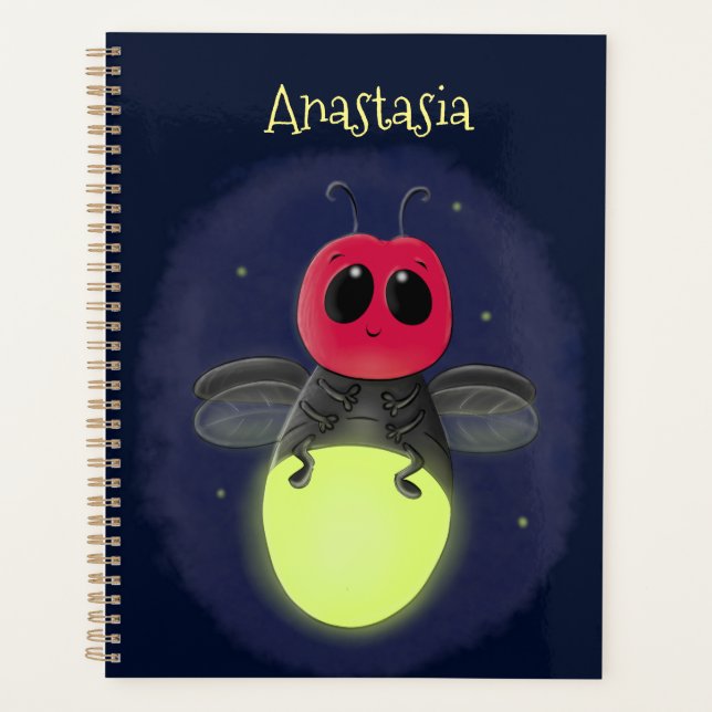 Cute lightning bug firefly cartoon illustration planner (Front)