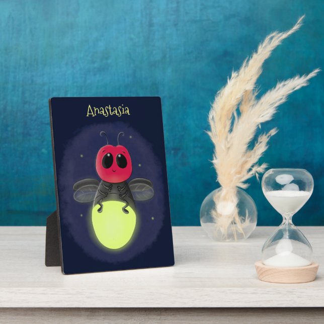 Cute lightning bug firefly cartoon illustration plaque (Side)