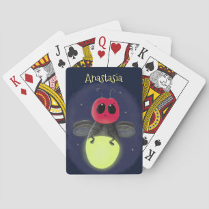 Cute lightning bug firefly cartoon illustration playing cards