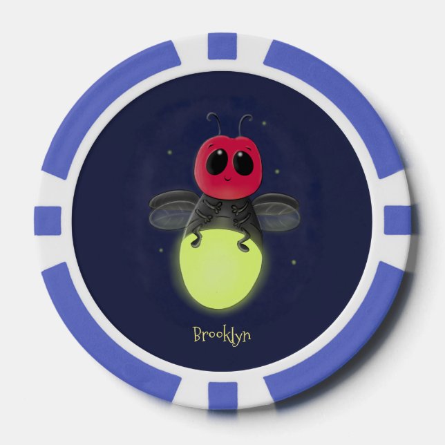 Cute lightning bug firefly cartoon illustration poker chips (Front)