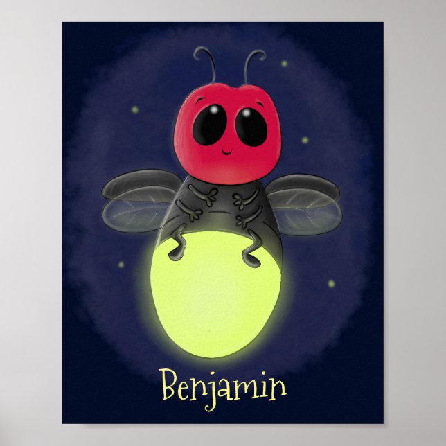 Cute lightning bug firefly cartoon illustration poster (Front)