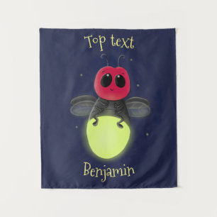 Cute lightning bug firefly cartoon illustration tapestry