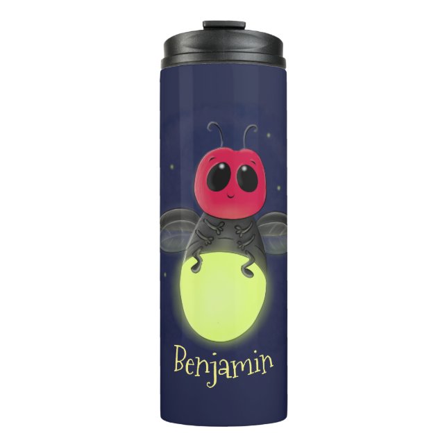 Cute lightning bug firefly cartoon illustration thermal tumbler (Front)